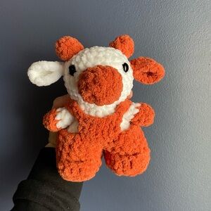 Crochet Orange Cow Plushie with Removable Overalls